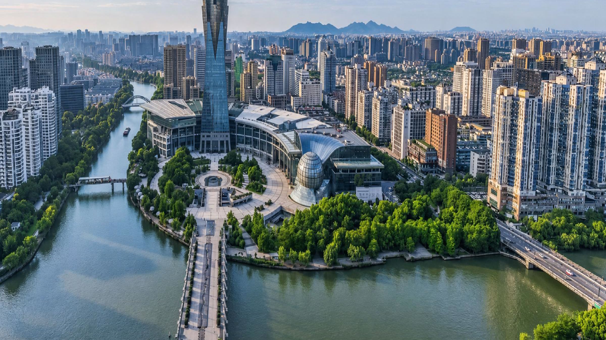 杭州城市建筑与道路画面